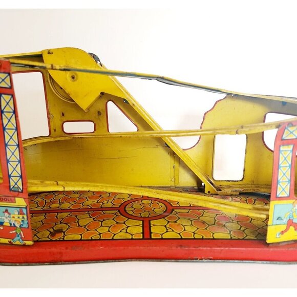1940-50s J. Chein Tin Litho Wind Up Rollercoaster Toy Antique Circus INVRM - Picture 9 of 10